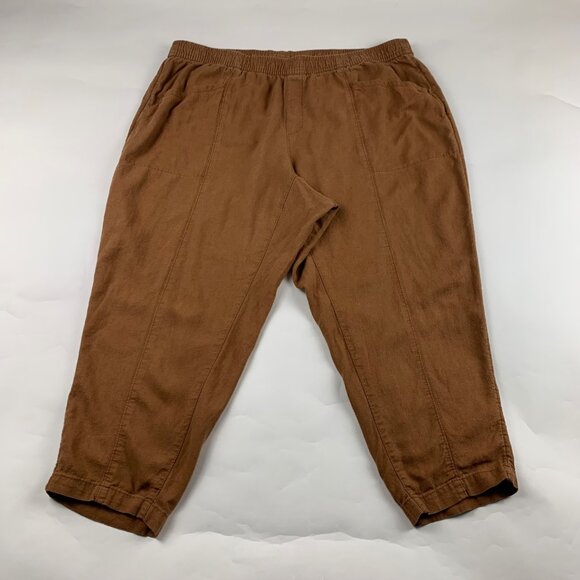 Old Navy Sisal Brown Linen Blend High Rise Slim Leg Pant 2X - Picture 1 of 7
